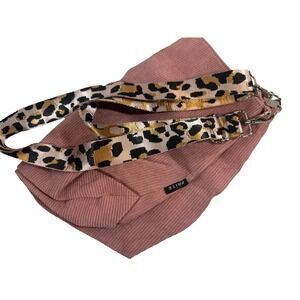 PRITE Pink Corduroy Shoulder Tote Bag with Leopard Strap – Large Zippered Handba